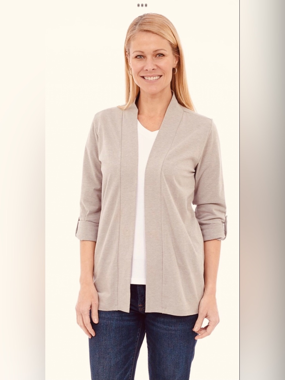 DKR Apparel Cotton Blend Convertible Sleeve Open Cardigan-Taupe